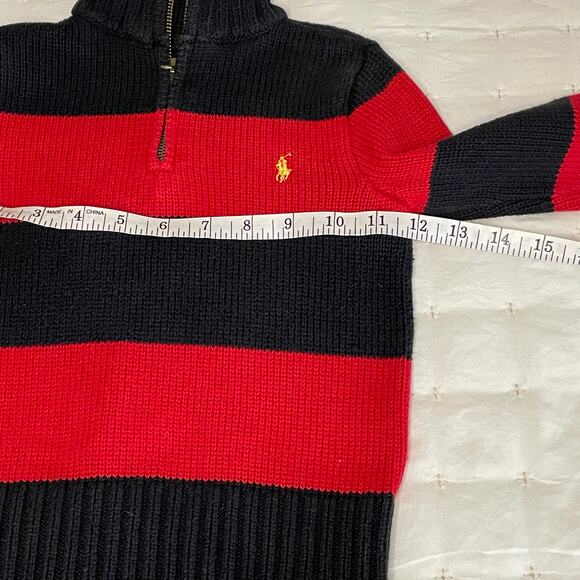 Polo Ralph Lauren Rugby Stripe 1/4 Zip Sweater Boys 4/4T | Red/Black Long Sleeve - Picture 9 of 10
